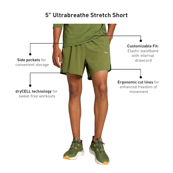 Men's Ultrabreathe 5" Stretch Training Shorts, Olive Green, extralarge-IND